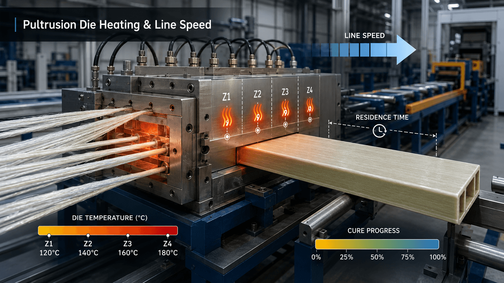 Pultrusion Die Heating: How Temperature and Line Speed Work Together