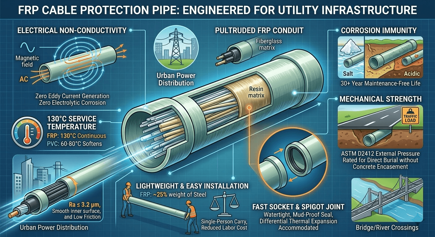 engineered for utility infrastructure FRP Cable Protection Pipe: Specs, Types & Applications