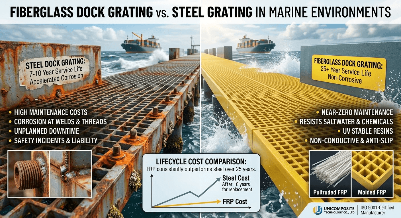 Fiberglass Dock Grating | FRP Marine Platform Grating Supplier