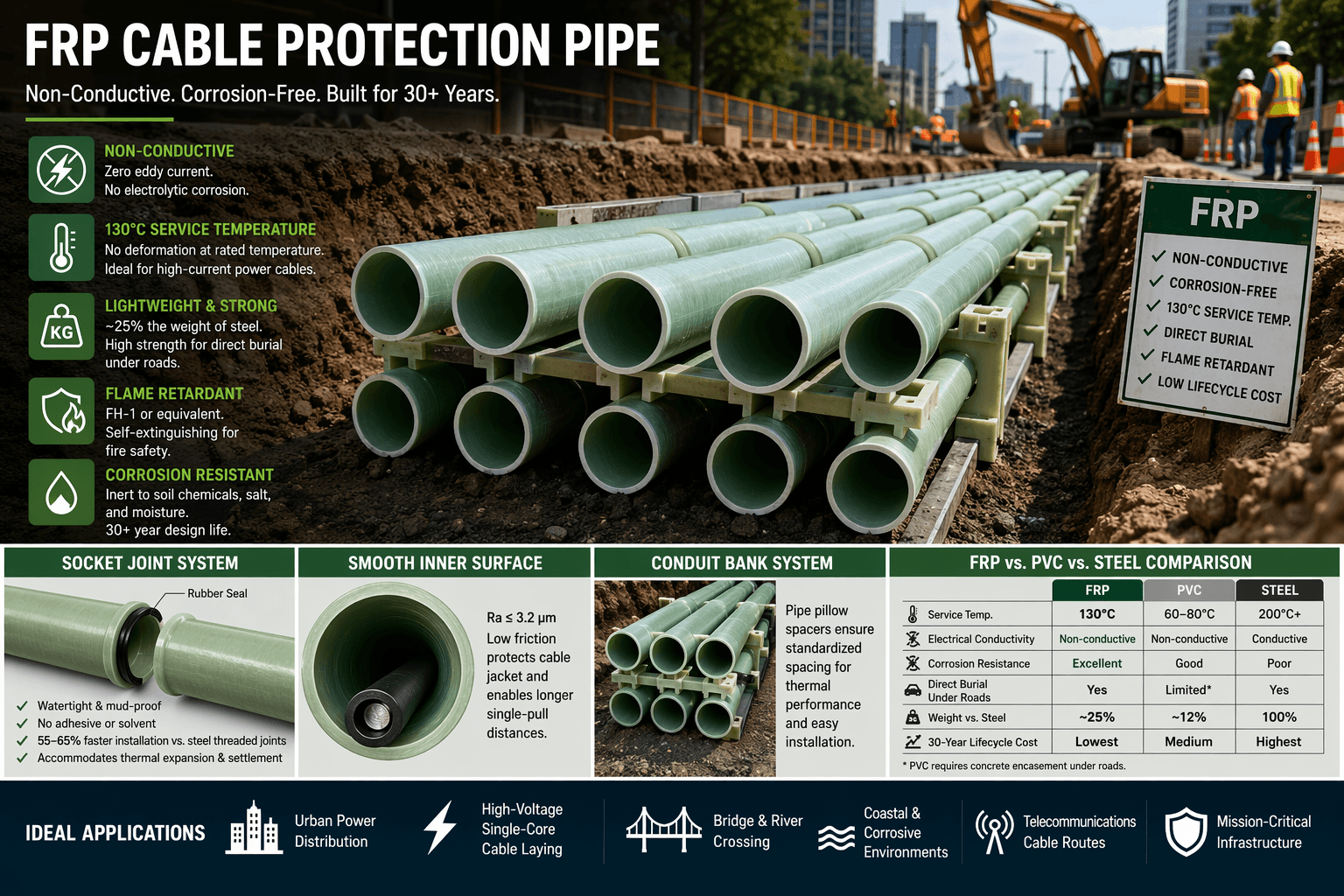 frp cable protection pipe FRP Cable Protection Pipe: Specs, Types & Applications