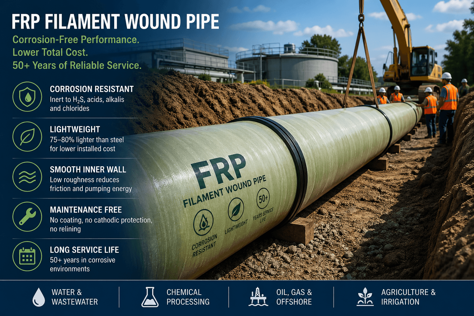 FRP Filament Wound Pipe: Specs, Applications & Advantages