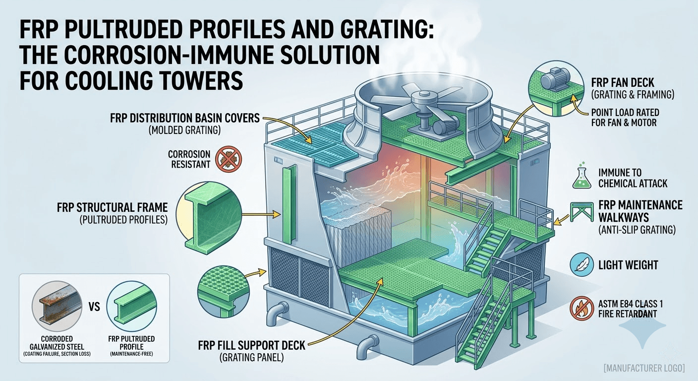 FRP Pultruded Profiles for Cooling Towers: Types & Specs
