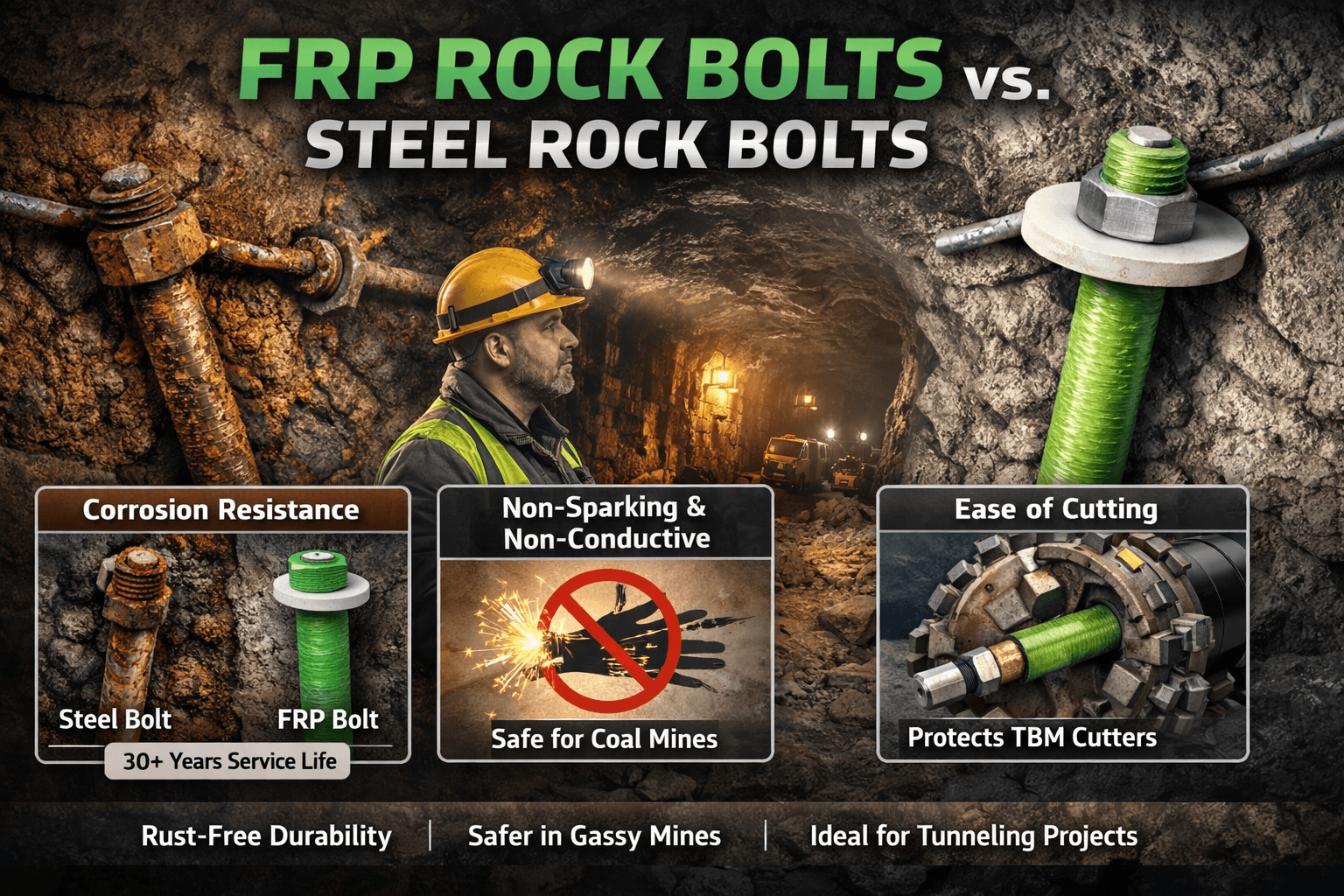 FRP Rock Bolts for Mining & Tunneling