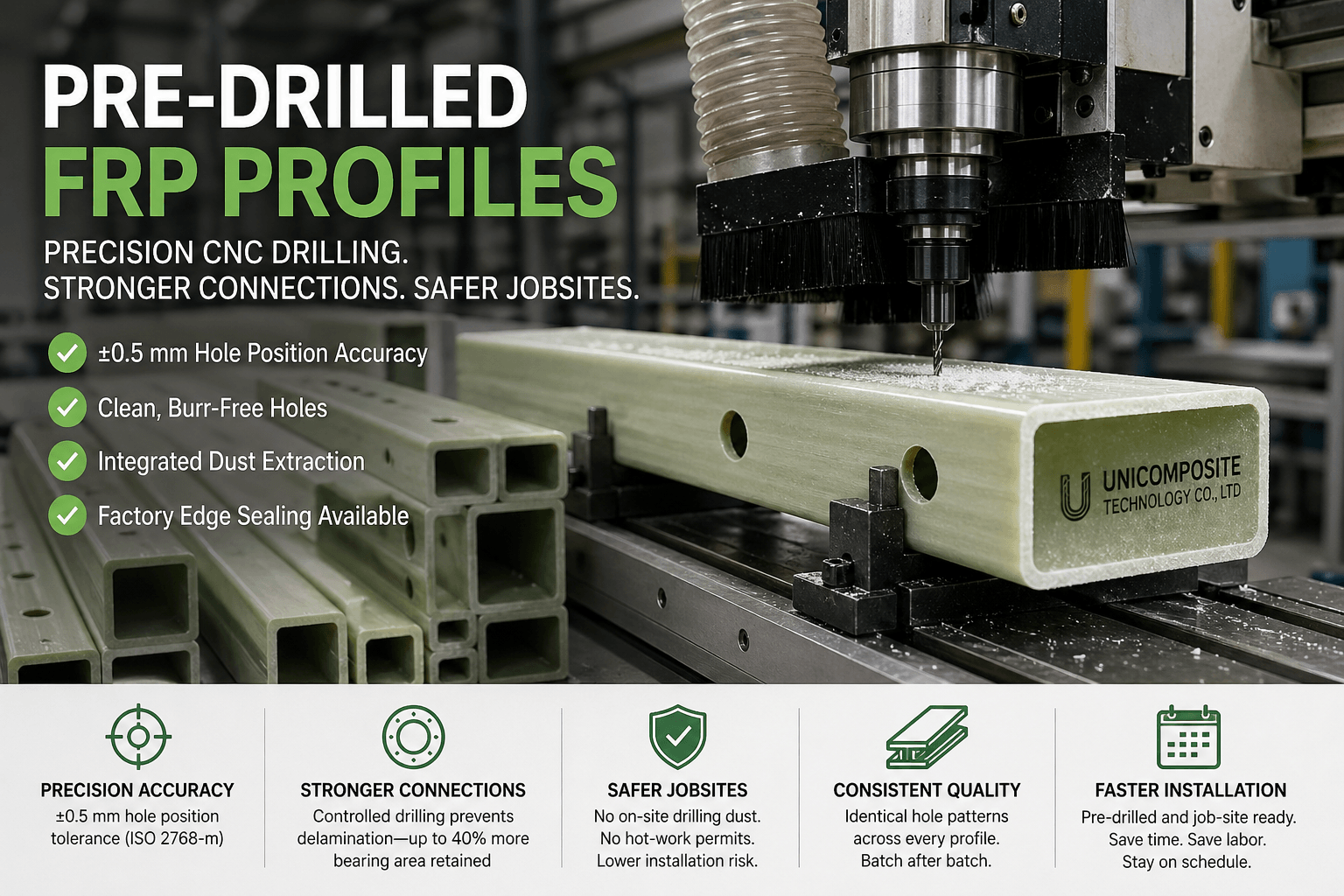 FRP Profile Drilling & Machining: Custom Holes to Your Spec
