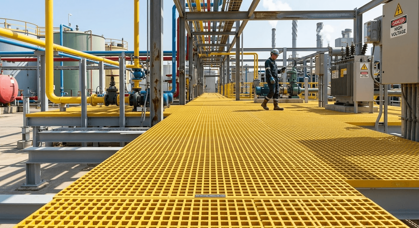 fiberglass grating FRP Grating: Characteristics, Load Ratings & Applications