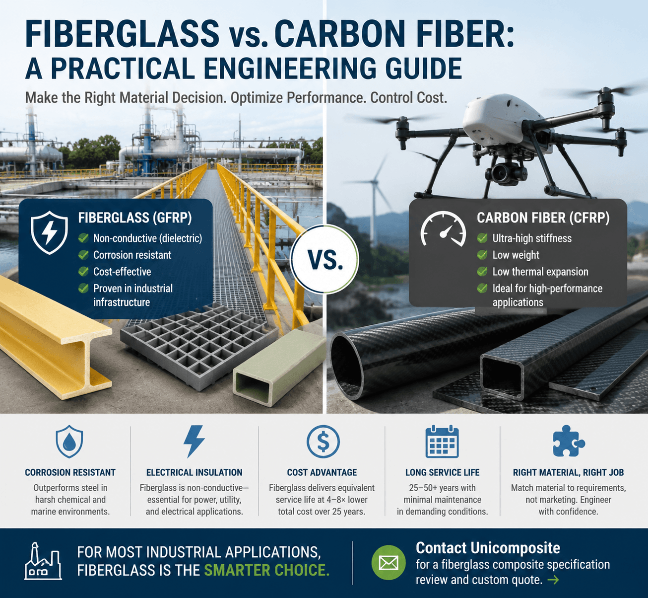 fiberglass vs carbon fiber Fiberglass vs Carbon Fiber: Differences, Cost & When to Use