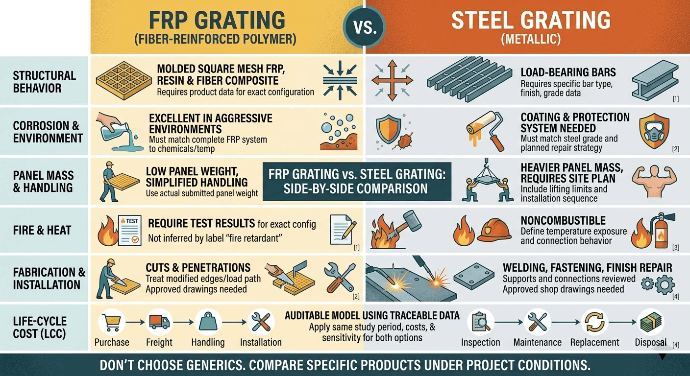 frp grating vs steel gratingjpg FRP Grating vs Steel Grating: A Project Comparison Framework