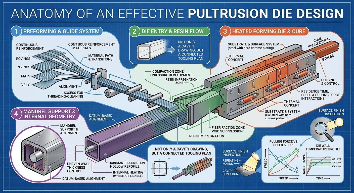 anatomy of an effective pultrusion die design Pultrusion Die Design: Geometry, Materials & Surface Finish