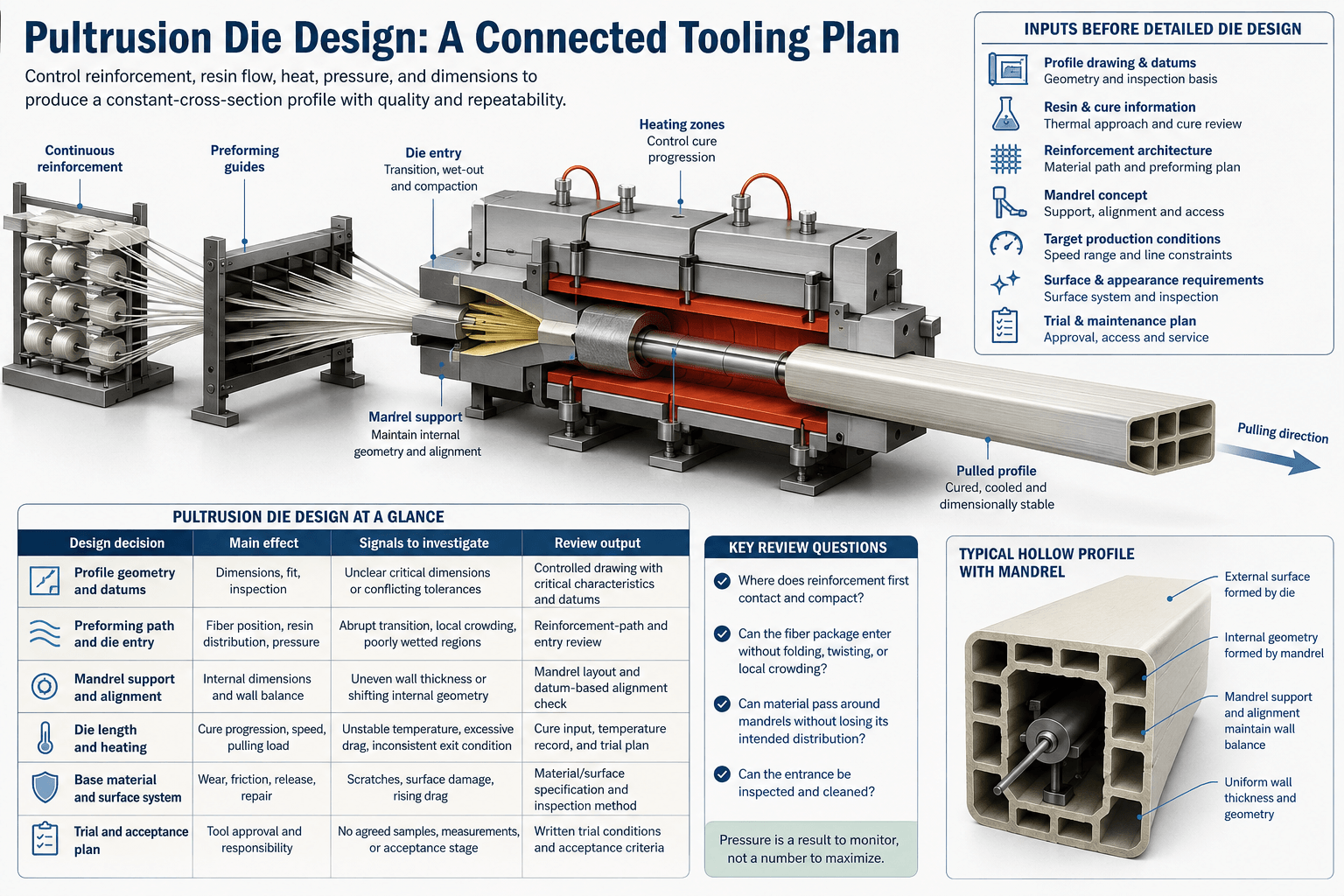 pultrusion die design a connected tooling plan Pultrusion Die Design: Geometry, Materials & Surface Finish