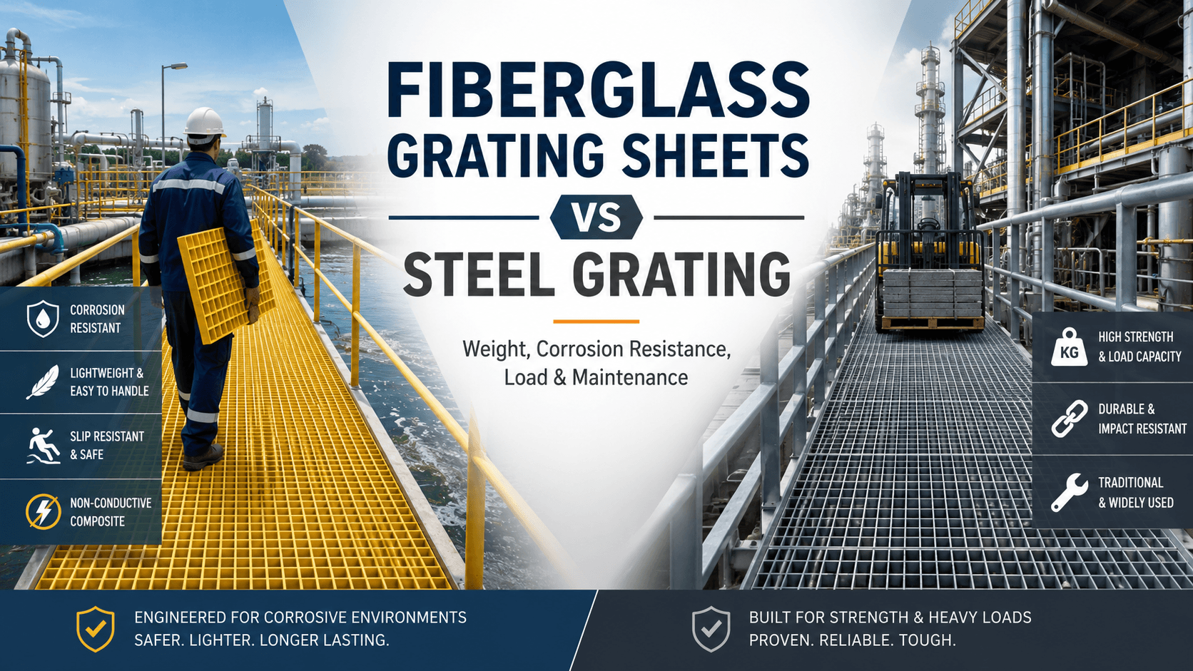fiberglass grating sheets vs steel grating Fiberglass Grating Sheets vs Steel Grating Guide