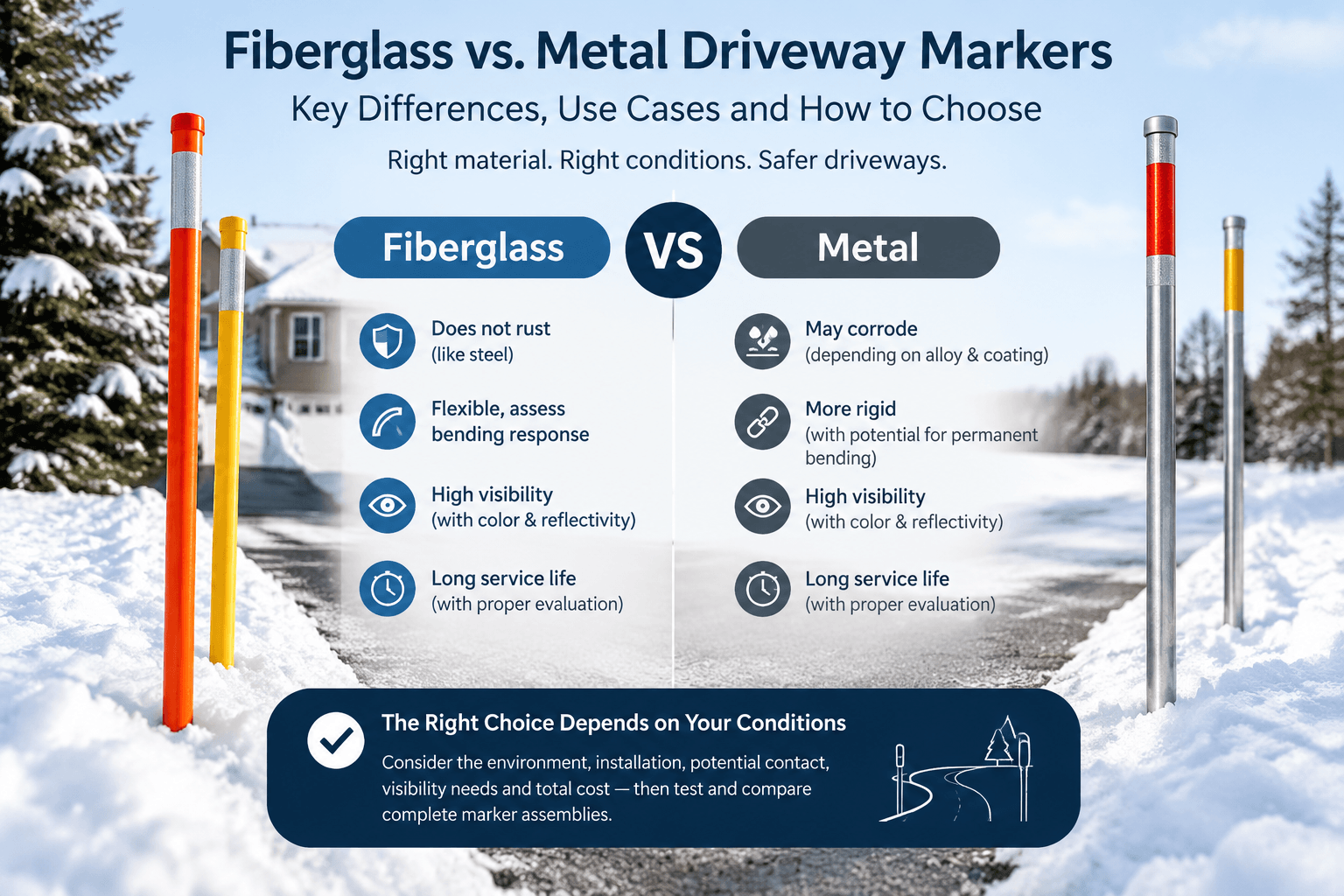 Fiberglass vs. Metal Driveway Markers: A Practical Comparison