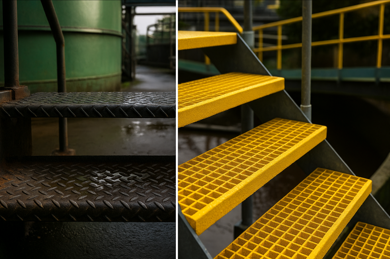 fiberglass grating stair treads Fiberglass Grating Stair Treads vs. Steel: Which Wins?