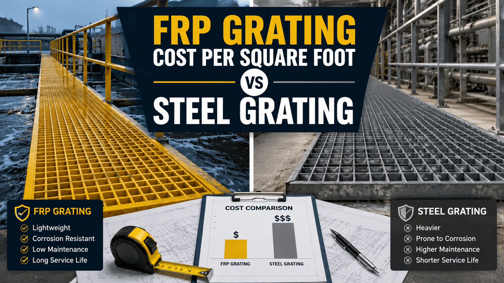 frp grating cost per square foot vs steel grating FRP Grating Cost per Square Foot vs Steel Grating