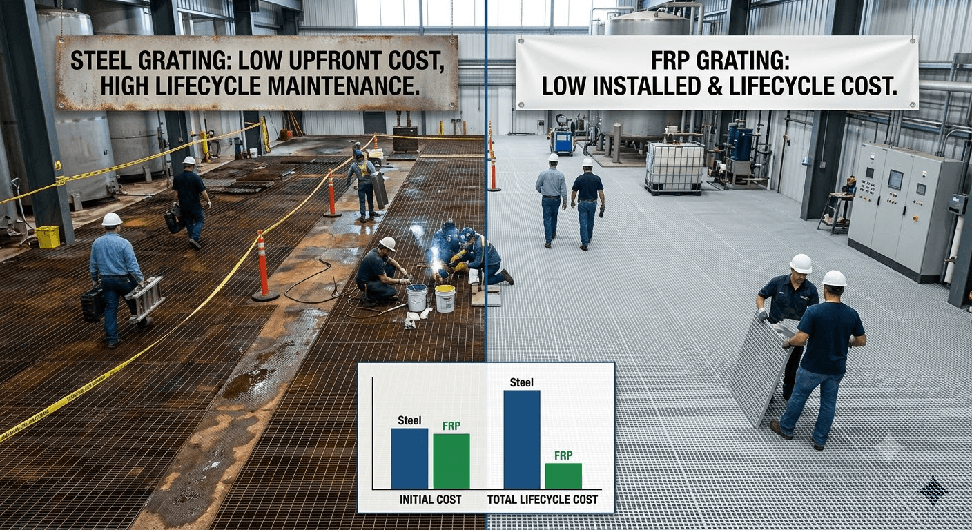 frp grating vs steel grating FRP Grating Cost per Square Foot vs Steel Grating