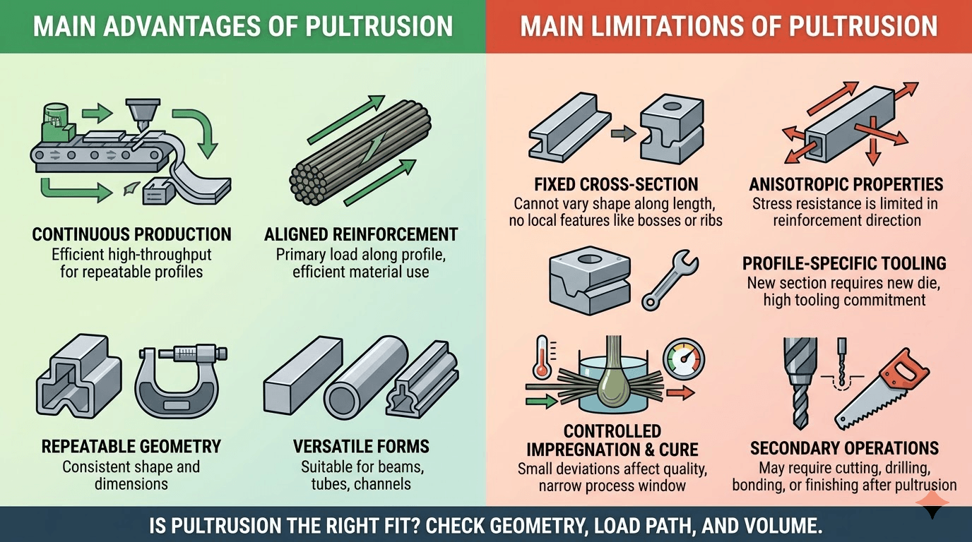 advantages and disadvantages of pultrusion FRP Pultrusion Process: Advantages and Disadvantages