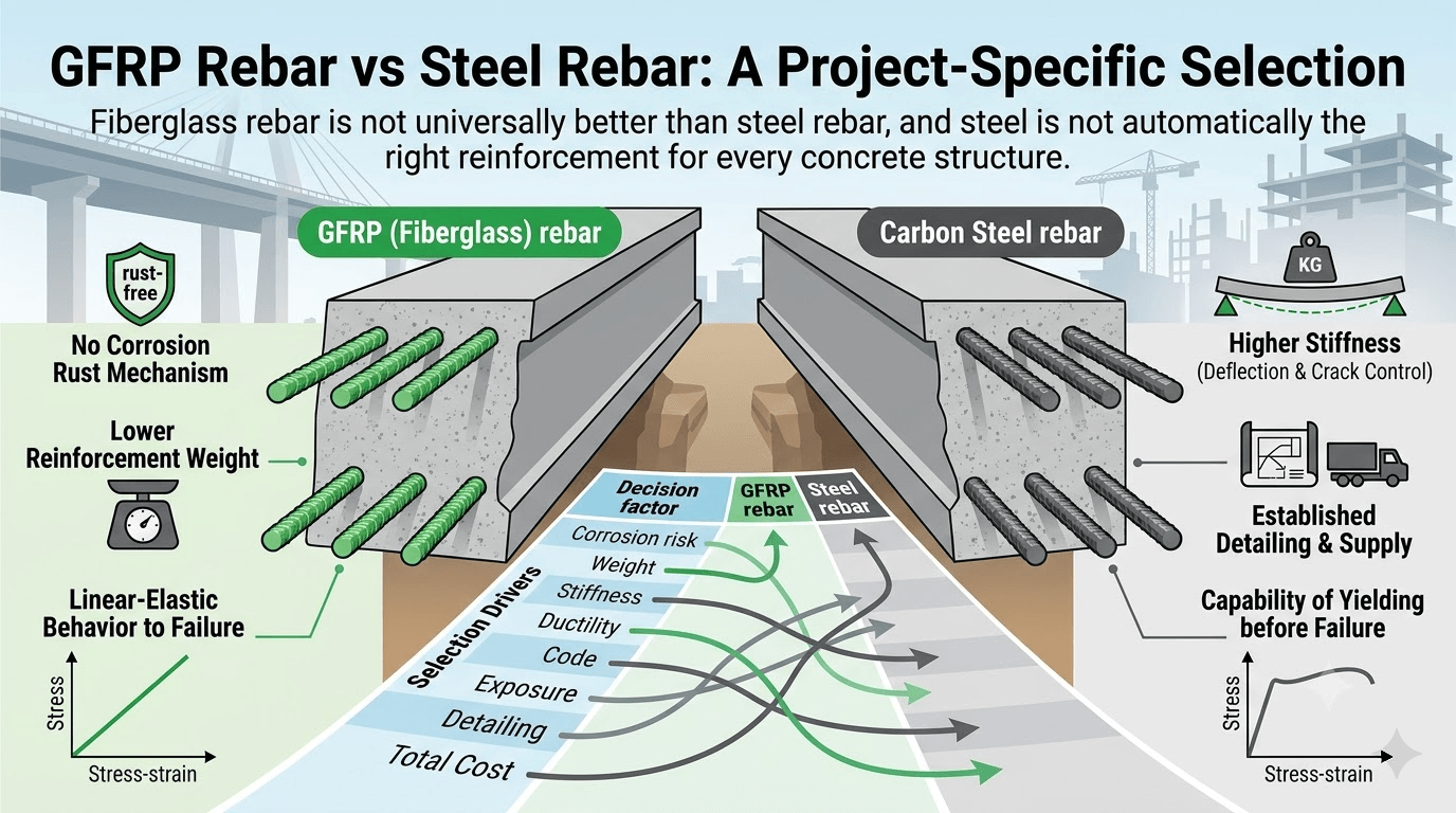 Fiberglass (GFRP) Rebar vs Steel Rebar