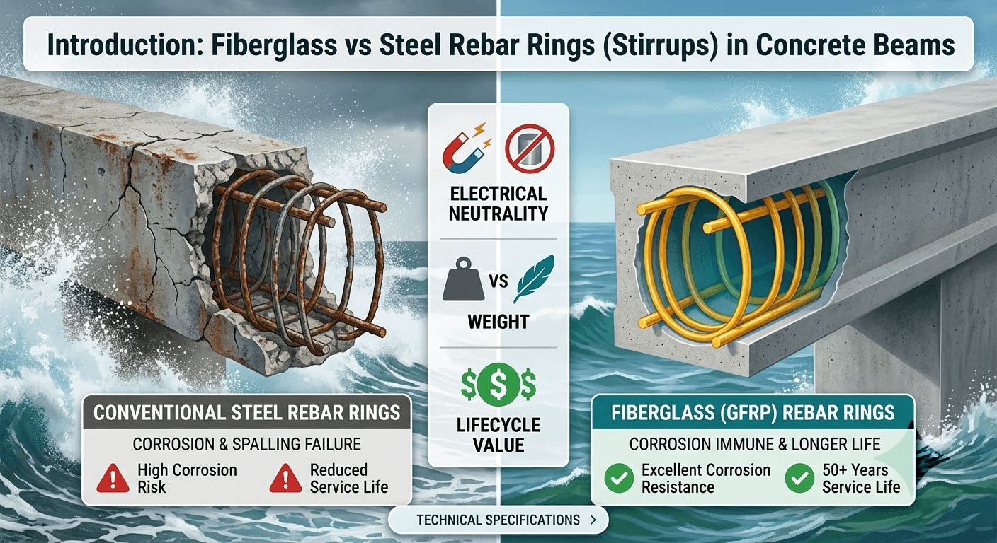 Fiberglass vs Steel Rebar Rings for a Concrete Beam
