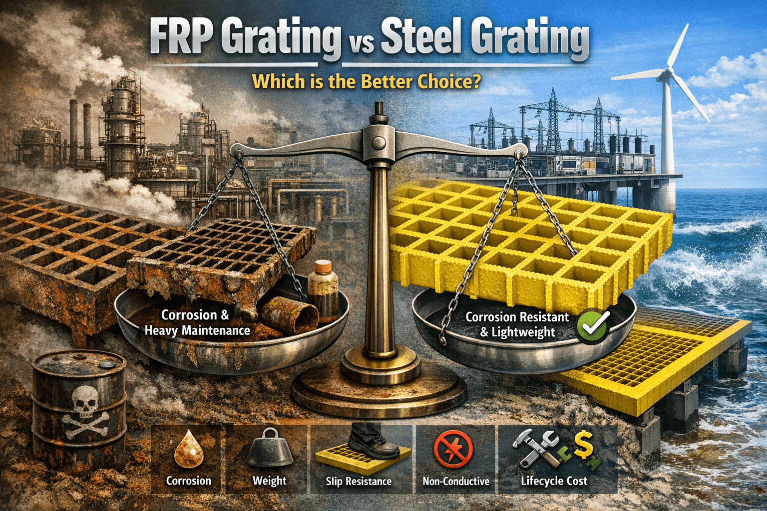 Anti-Slip FRP Grating vs Steel Grating: A Practical Comparison