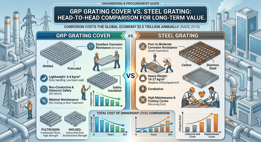 GRP Grating Cover vs. Steel Grating: Which Wins for Utilities?