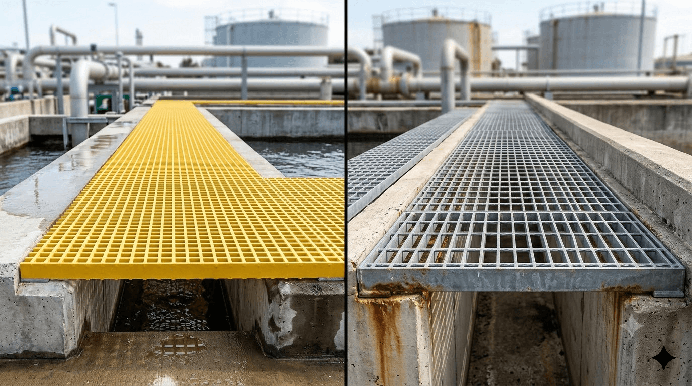 fiberglass grating sheets vs steel grating 2 Fiberglass Grating Sheets vs Steel Grating Guide