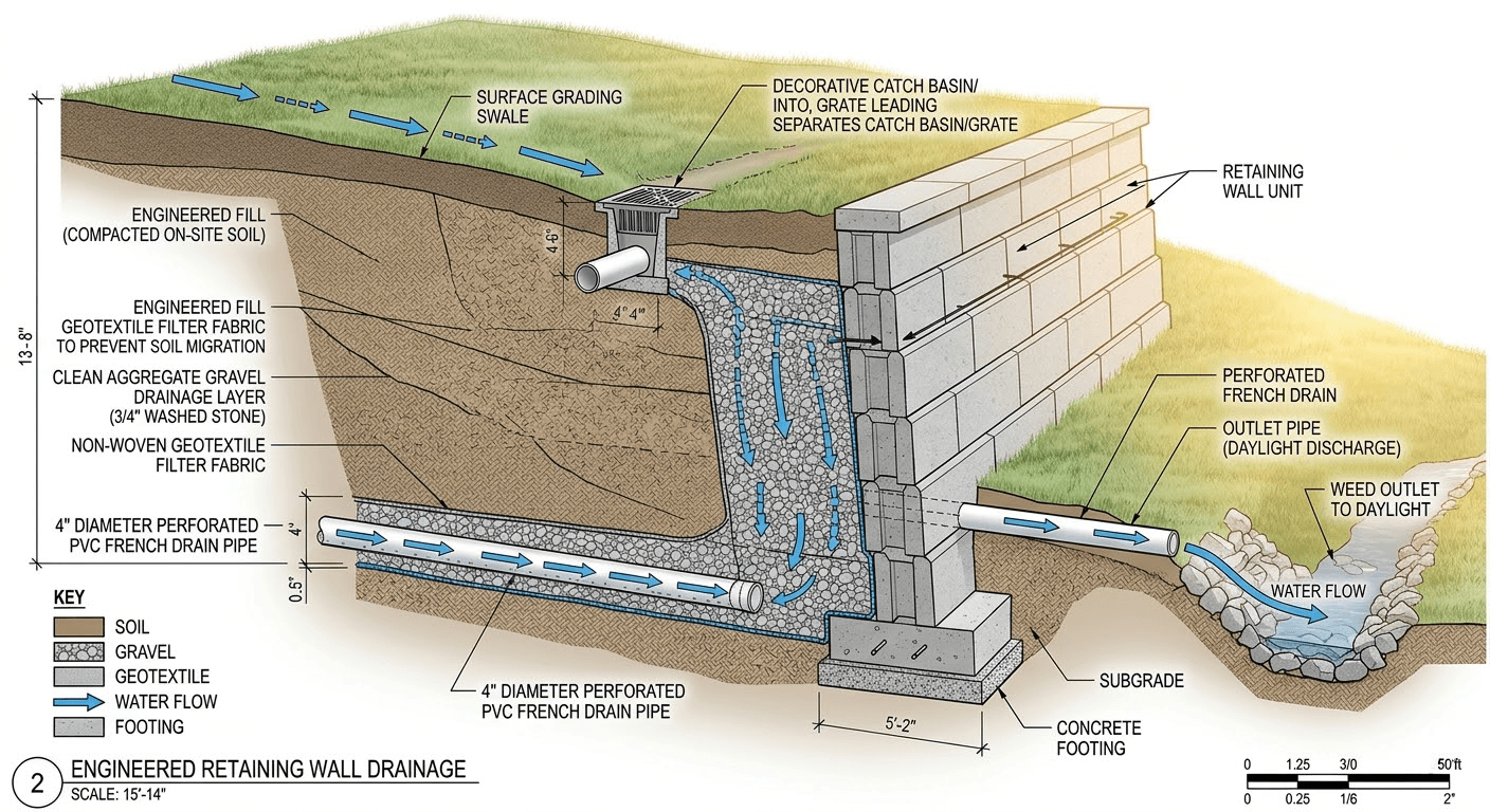 retaining wall drainage 2 Retaining Wall Drainage and Backfill: From Water Source to Outlet